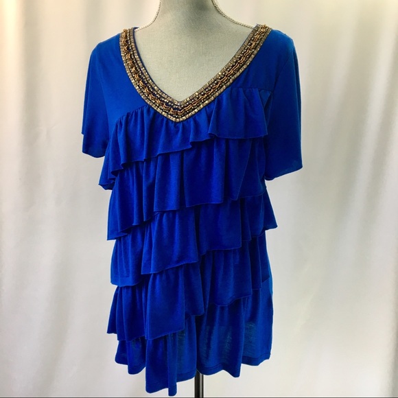 Absolutely Famous Tops - ABSOLUTELY FAMOUS Embellished Layered Ruffled Top.